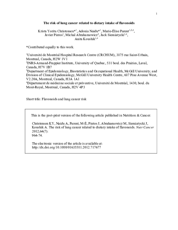(PDF) The Risk of Lung Cancer Related to Dietary Intake of Flavonoids ...