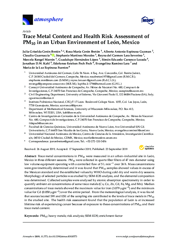 (PDF) Trace Metal Content and Health Risk Assessment of PM10 in an ...