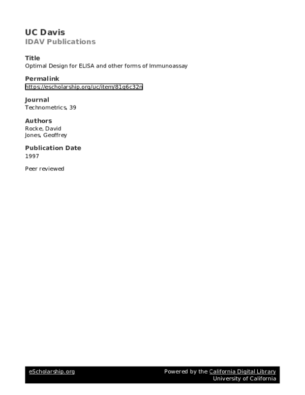 (PDF) Optimal Design for ELISA and Other Forms of Immunoassay