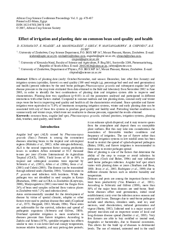 (PDF) Effect of irrigation and planting date on common bean seed ...