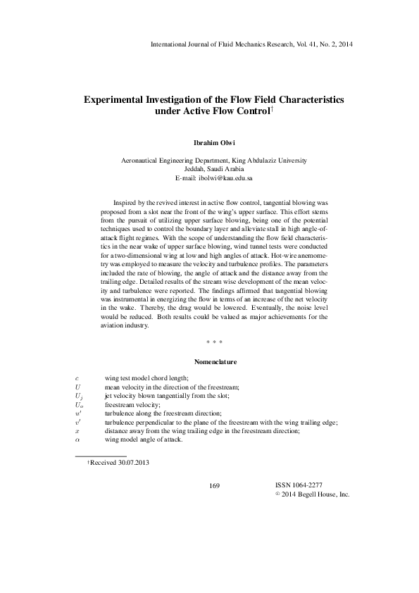 (PDF) Experimental Investigation of the Flow Field Characteristics ...