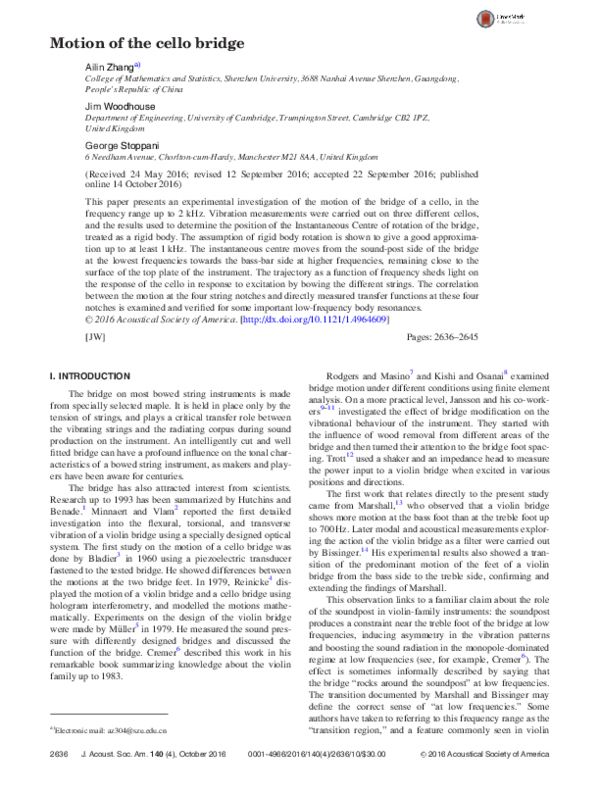 (PDF) Motion of the cello bridge