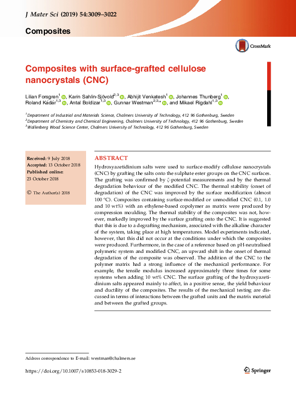 (PDF) Composites with surface-grafted cellulose nanocrystals (CNC)