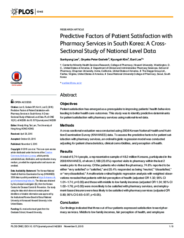 (PDF) Predictive Factors of Patient Satisfaction with Pharmacy Services ...