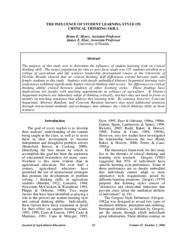 (PDF) The Influence Of Student Learning Style On Critical Thinking Skill