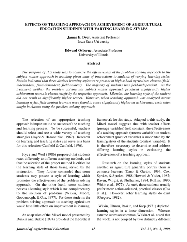 (PDF) Effects Of Teaching Approach On Achievement Of Agricultural ...
