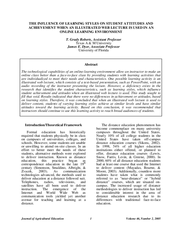 (PDF) The Influence Of Learning Styles On Student Attitudes And ...