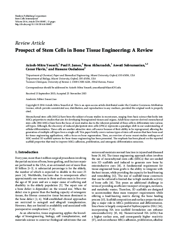 (PDF) Prospect of Stem Cells in Bone Tissue Engineering: A Review