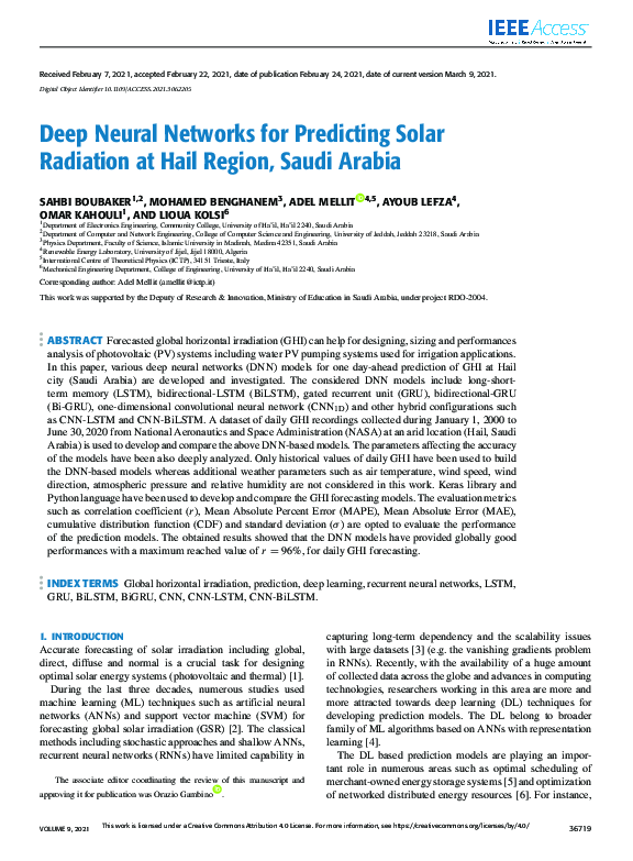 (PDF) Deep Neural Networks for Predicting Solar Radiation at Hail ...