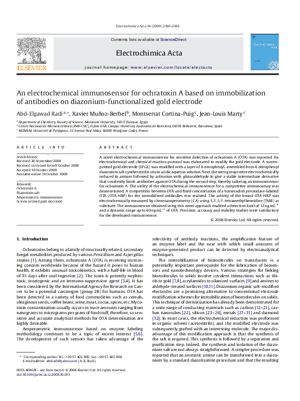 (PDF) An electrochemical immunosensor for ochratoxin A based on ...