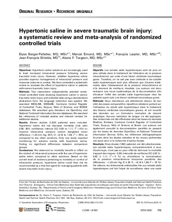 (PDF) Hypertonic saline in severe traumatic brain injury: a systematic ...