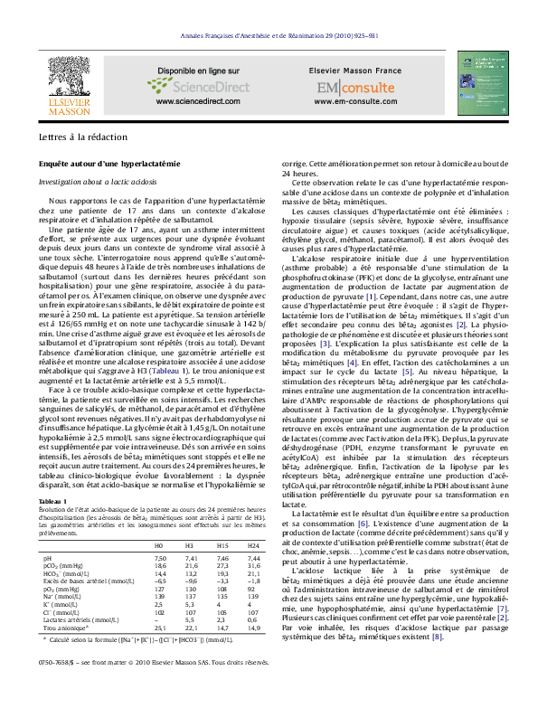 (PDF) Enquête autour d’une hyperlactatémie