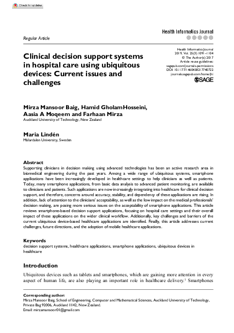 (PDF) Clinical decision support systems in hospital care using ...