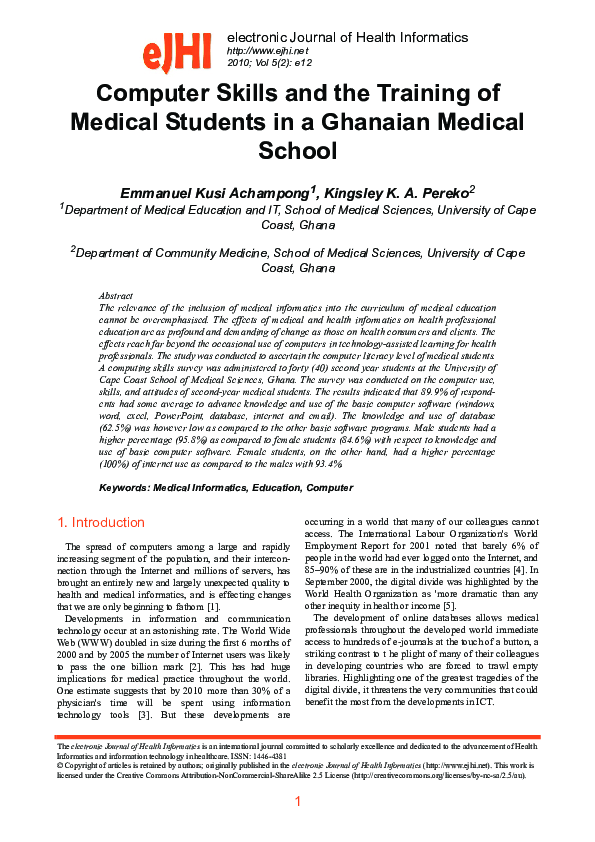(PDF) Computer Skills and the Training of Medical Students in a ...