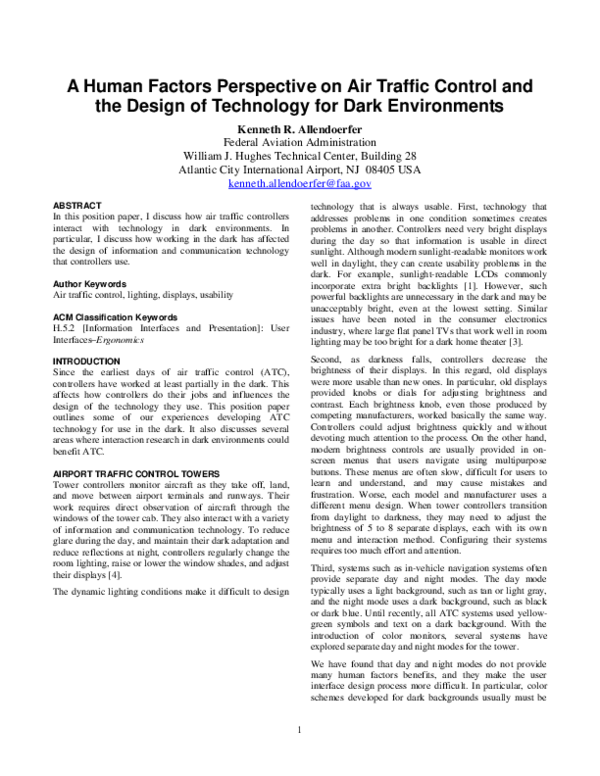 (PDF) A Human Factors Perspective on Air Traffic Control and the Design ...
