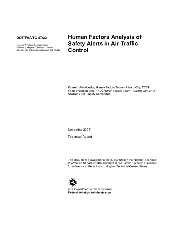 (PDF) Human Factors Analysis of Safety Alerts in Air Traffic Control
