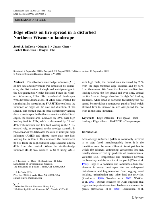 (PDF) Edge effects on fire spread in a disturbed Northern Wisconsin ...