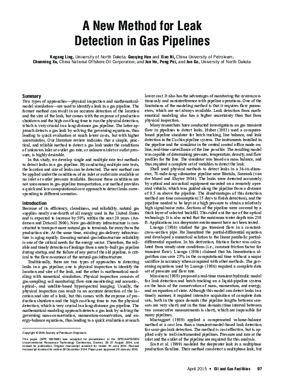 (PDF) A New Method for Leak Detection in Gas Pipelines
