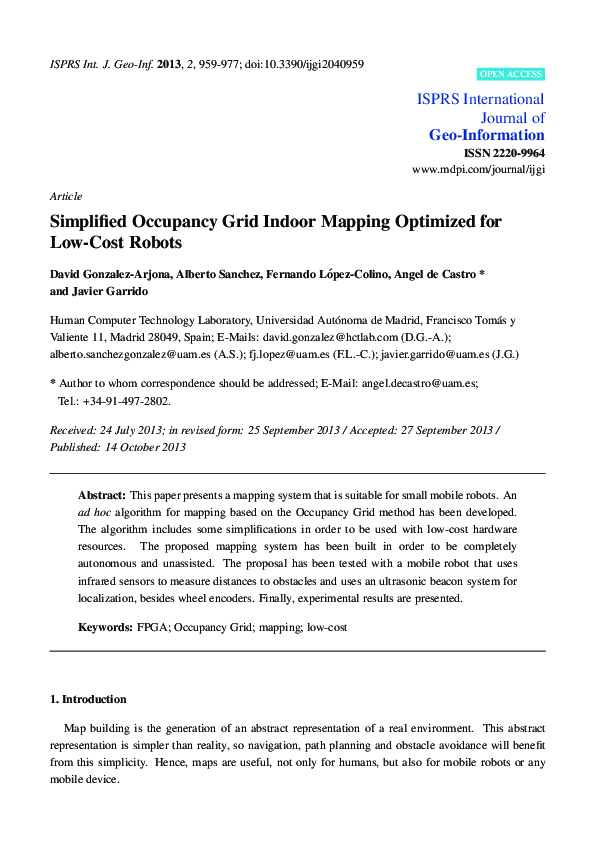 (PDF) Simplified Occupancy Grid Indoor Mapping Optimized for Low-Cost ...