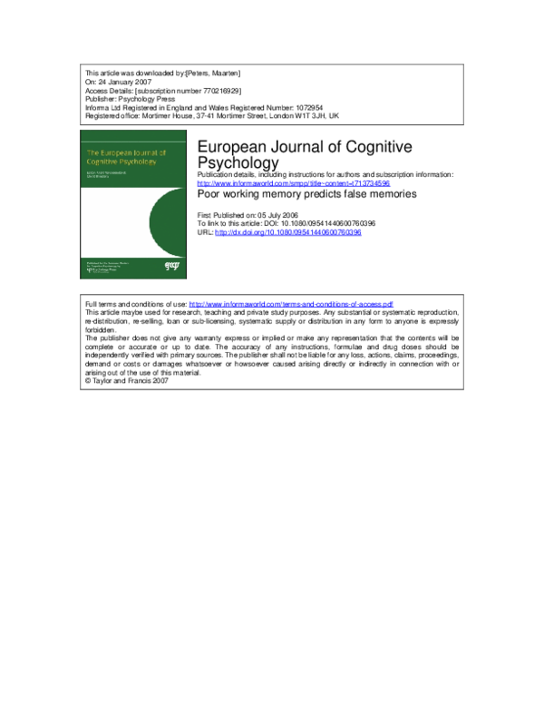 (PDF) Poor working memory predicts false memories