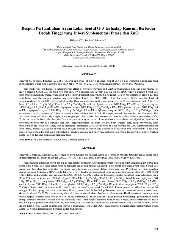 (PDF) Growth responses of native chicken Sentul G-3 on diet containing ...