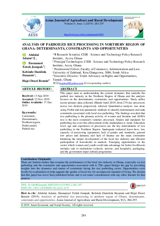 (PDF) Analysis of Parboiled Rice Processing in Northern Region of Ghana ...