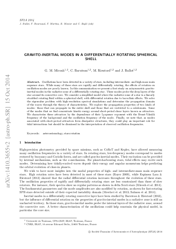 (PDF) Gravito-inertial modes in a differentially rotating spherical shell