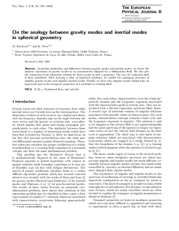 (PDF) On the analogy between gravity modes and inertial modes in ...