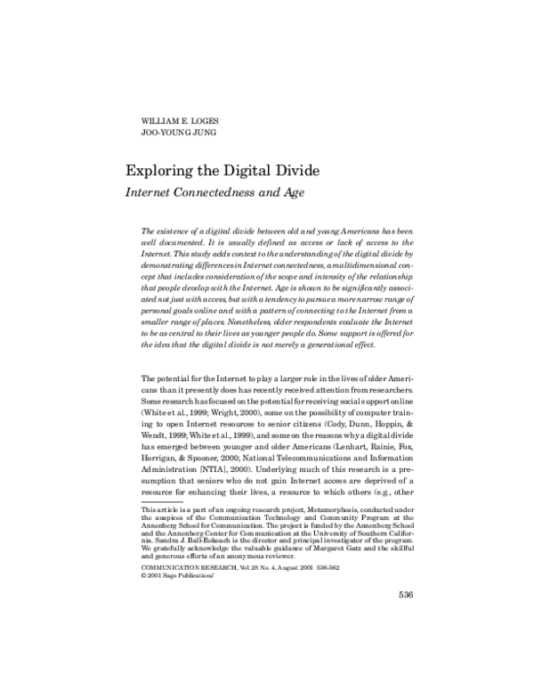 (PDF) Exploring the Digital Divide: Internet Connectedness and Age