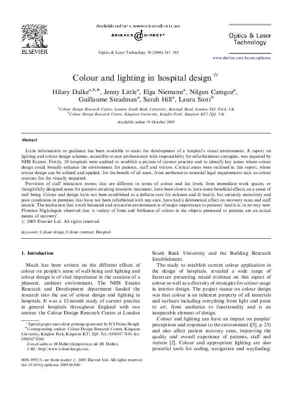 (PDF) Colour and lighting in hospital design Laura Stott Academia.edu