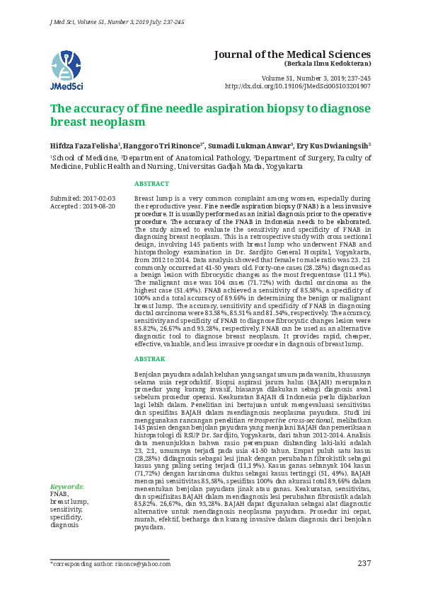(PDF) The accuracy of fine needle aspiration biopsy to diagnose breast ...