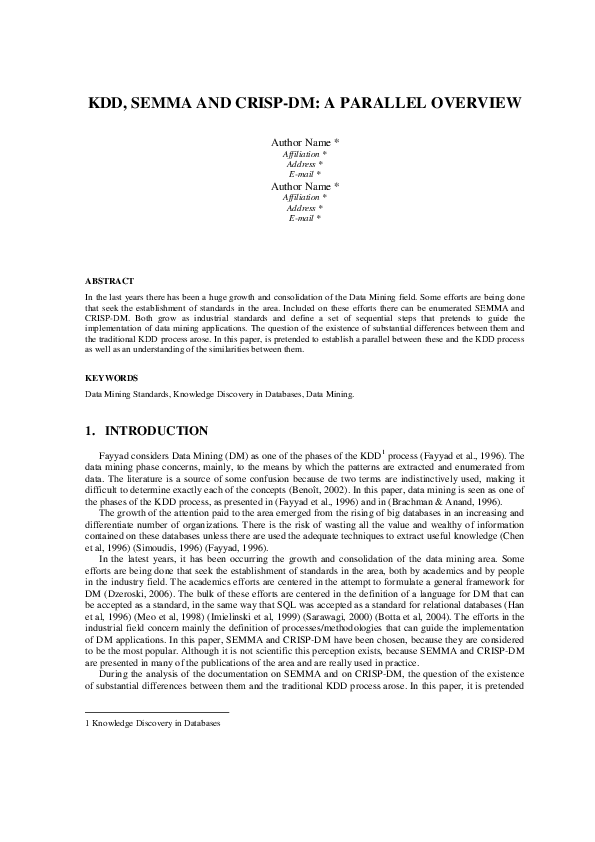 (PDF) KDD, SEMMA and CRISPDM a parallel overview MANUEL SANTOS