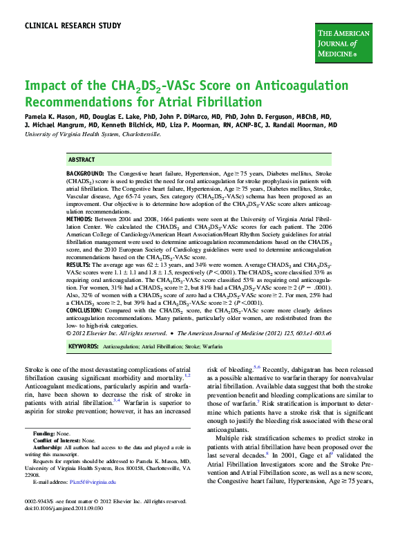 (PDF) Impact of the CHA2DS2-VASc Score on Anticoagulation ...