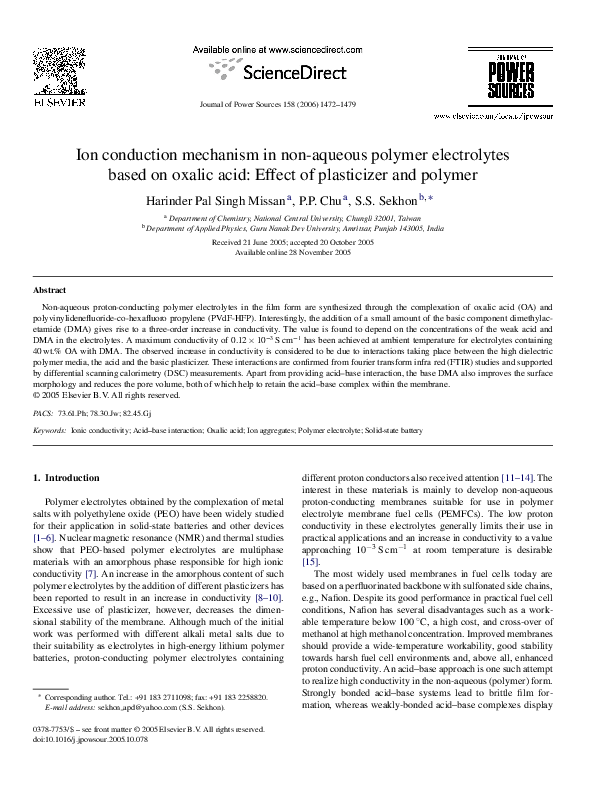 (PDF) Ion conduction mechanism in non-aqueous polymer electrolytes ...