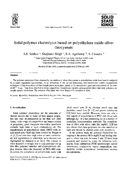(PDF) Solid polymer electrolytes based on polyethylene oxide-silver ...