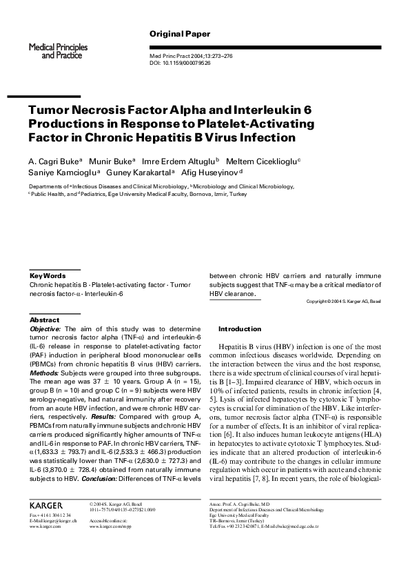(PDF) Tumor Necrosis Factor Alpha and Interleukin 6 Productions in ...