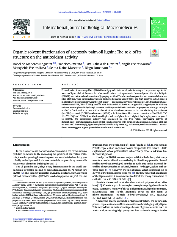 (PDF) Organic solvent fractionation of acetosolv palm oil lignin The