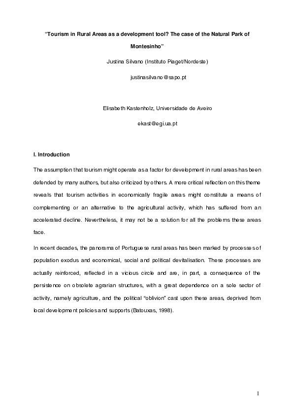 (PDF) Tourism in Rural Areas as a development tool? The case of the ...