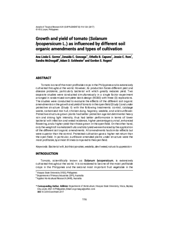 (PDF) Growth and yield of tomato (Solanum lycopersicum) as influenced ...