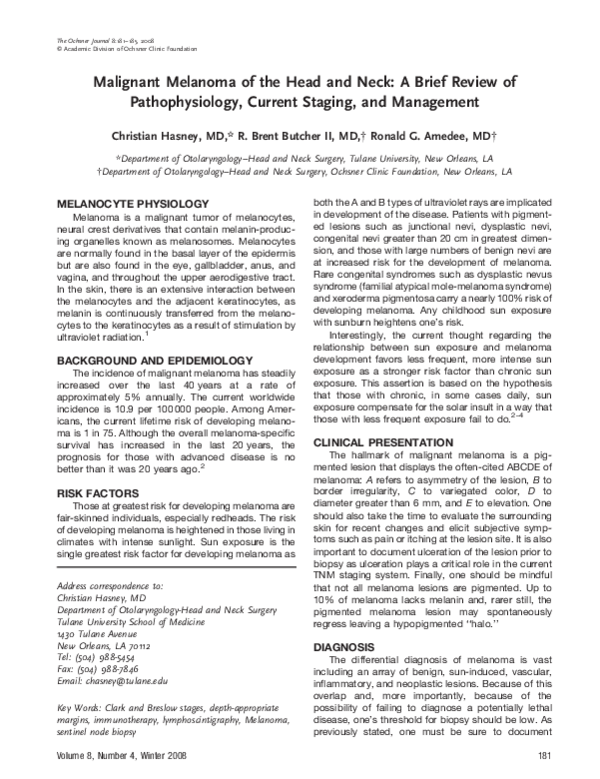 (PDF) Malignant melanoma of the head and neck: a brief review of ...