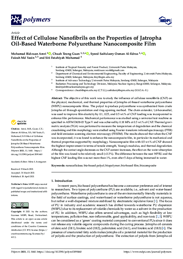 (PDF) Effect of Cellulose Nanofibrils on the Properties of Jatropha Oil ...