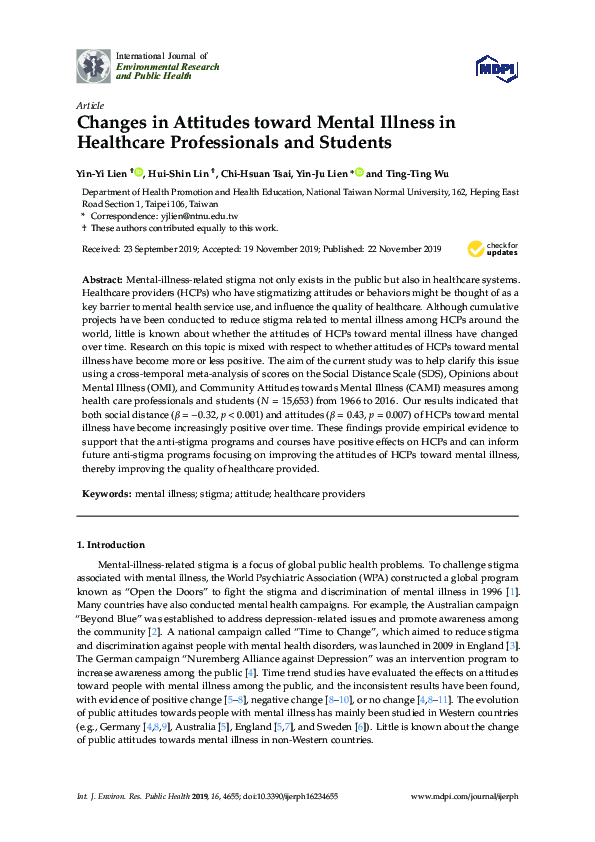 (PDF) Changes in Attitudes toward Mental Illness in Healthcare ...