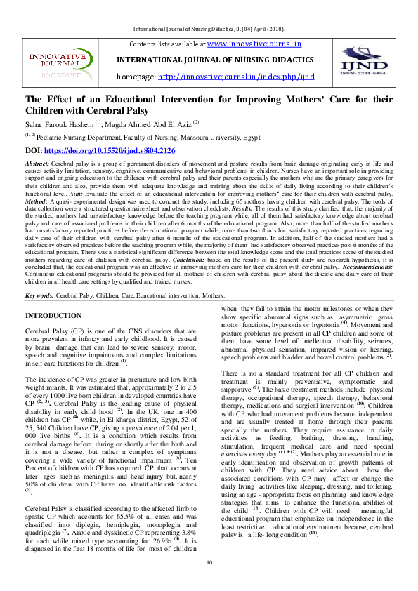 (PDF) The Effect of an Educational Intervention for Improving Mothersâ ...