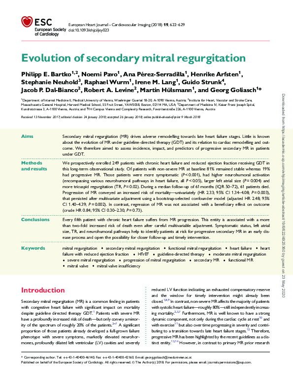 (PDF) Evolution of secondary mitral regurgitation