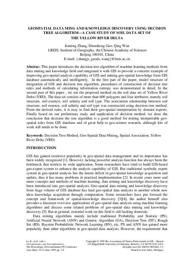 (PDF) Geospatial Data Ming and Knowledge Discovery Using Decision Tree ...