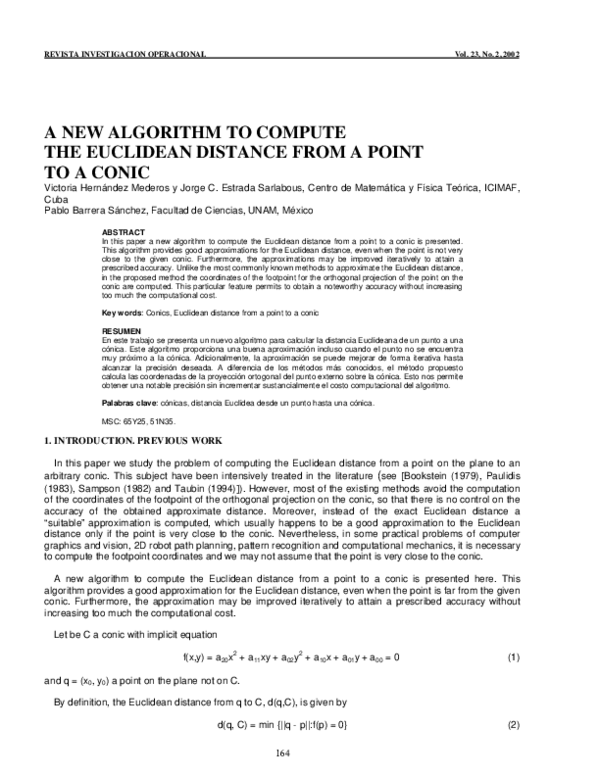 (PDF) A new algorithm to compute the Euclidean distance from a point to ...