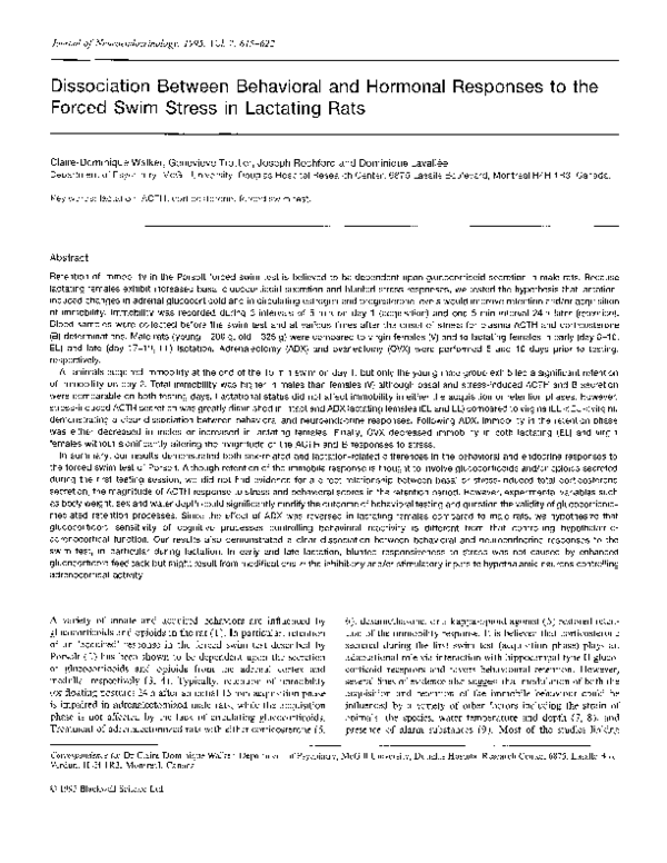 (PDF) Dissociation Between Behavioral and Hormonal Responses to the ...