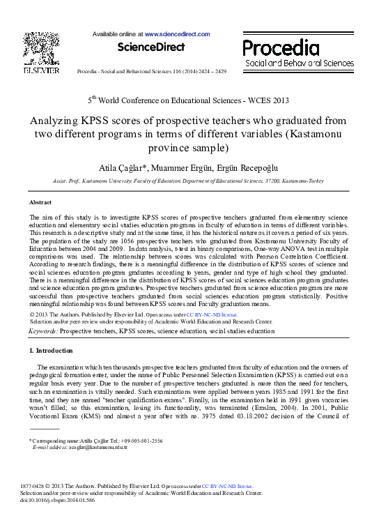 (PDF) Analyzing KPSS Scores of Prospective Teachers Who Graduated from ...