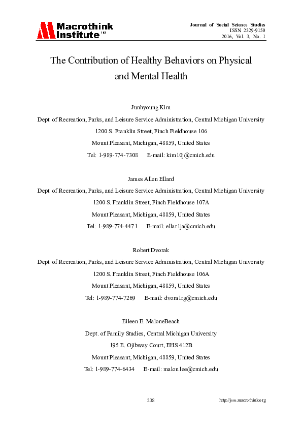 (PDF) The Contribution of Healthy Behaviors on Physical and Mental Health