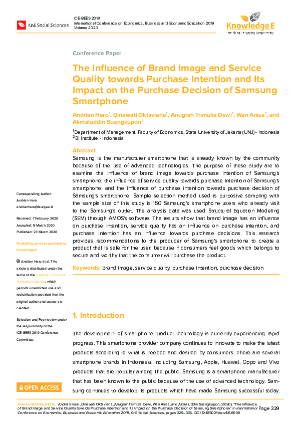 (PDF) The Influence of Brand Image and Service Quality towards Purchase ...